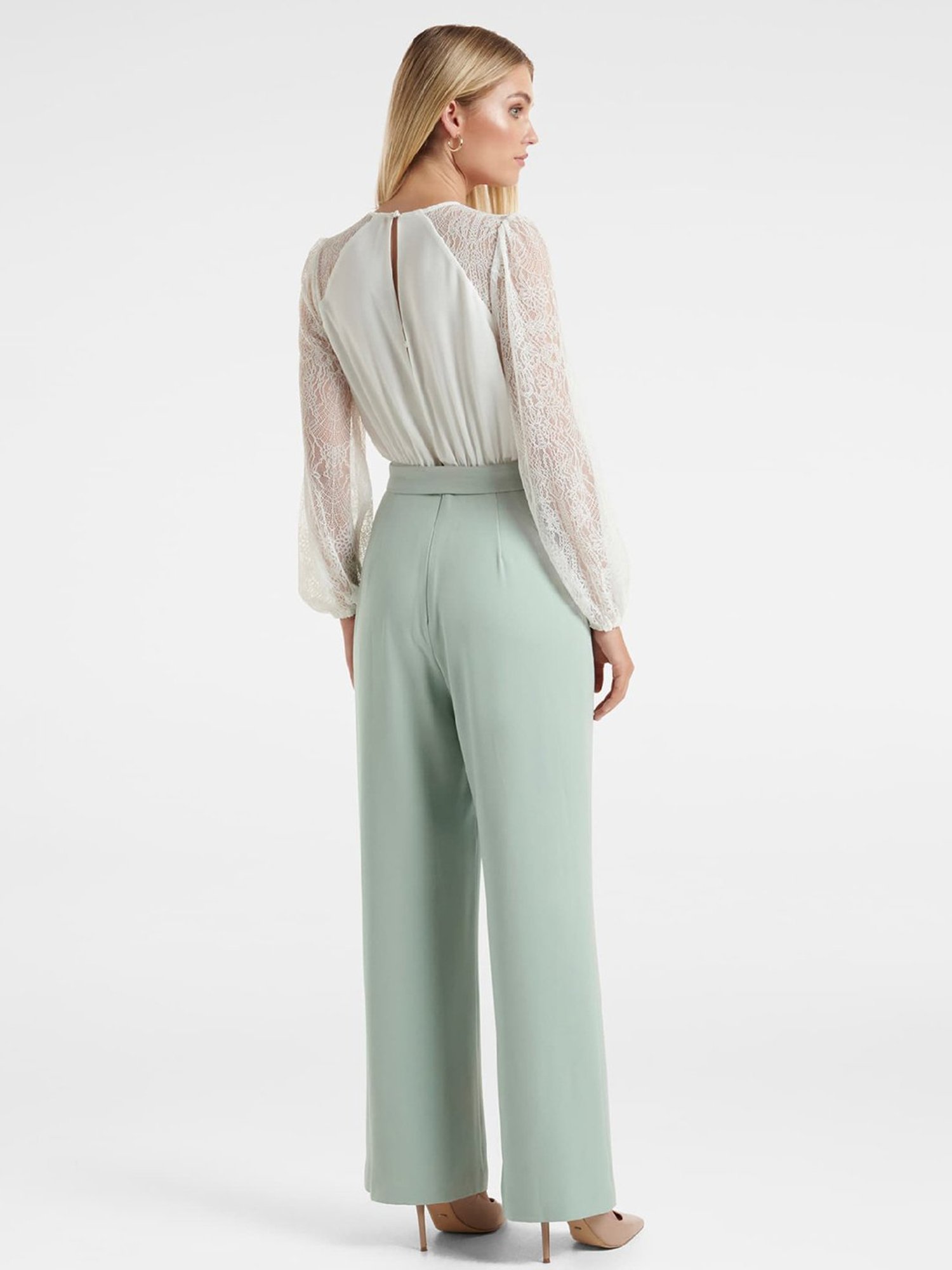 Forever New Sage Green & White Lace Jumpsuit