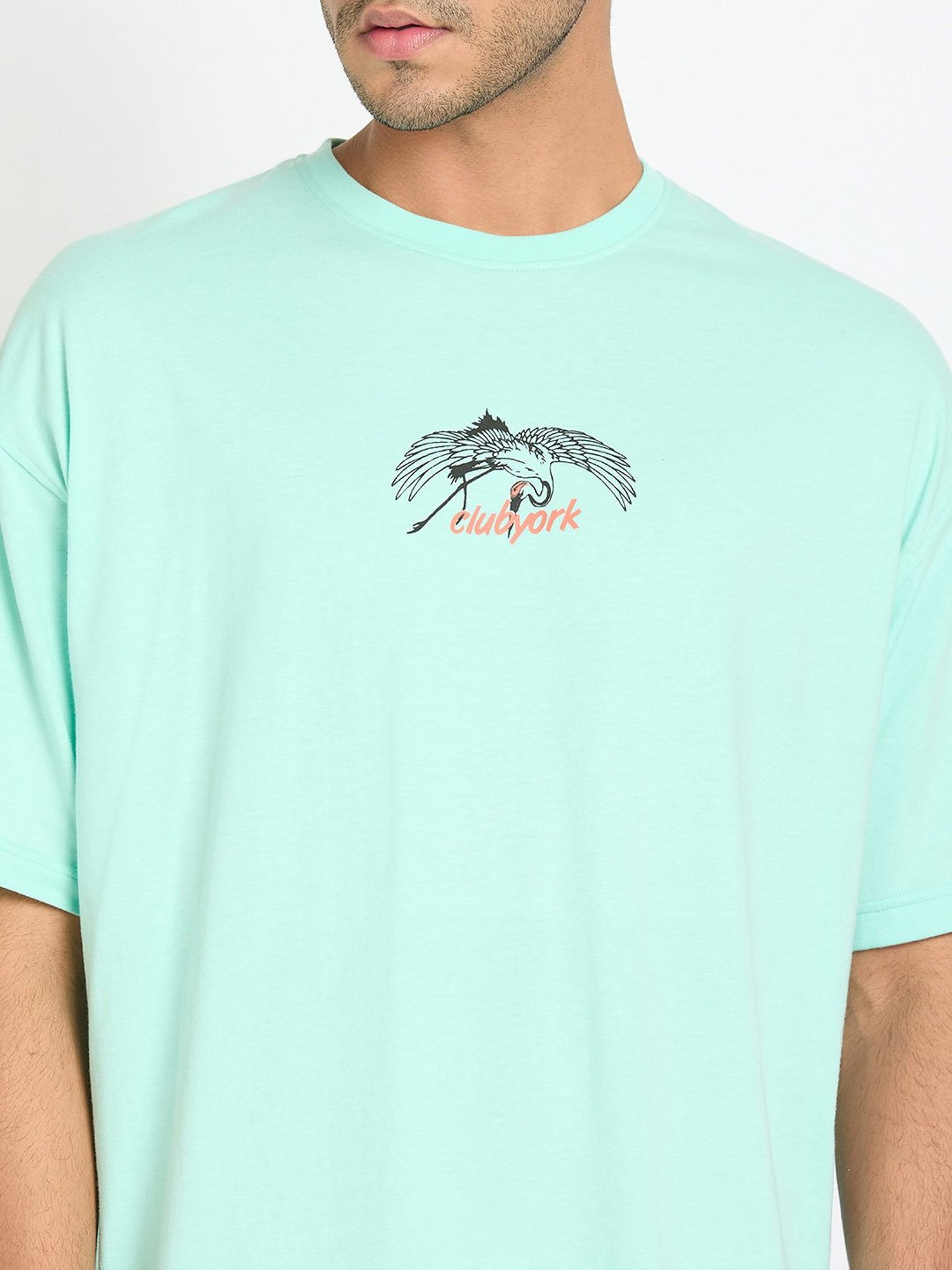 Club York Sea Green Regular Fit Graphic Print Crew T-Shirt