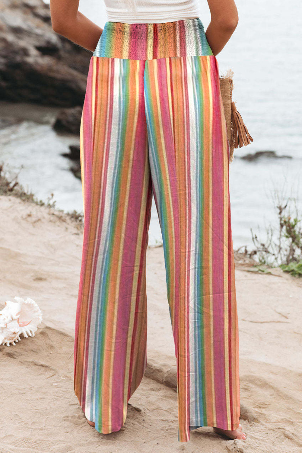 Karen Kane Cropped Wide Leg Linen Blend Striped Pants