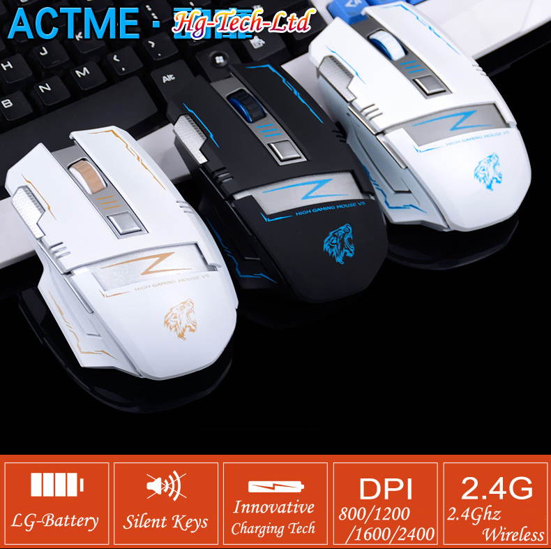 2.4G Wireless Rechargeable 2400DPI 6 Buttons Optical Usb Ergonomic Gaming Mouse