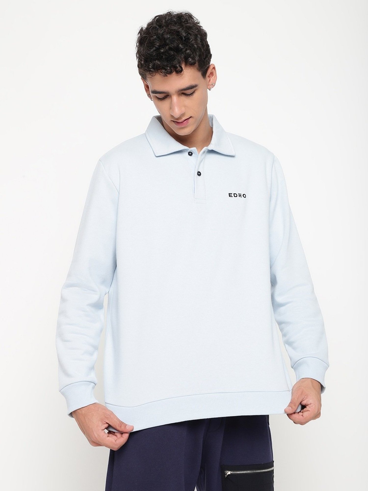 EDRIO Balled Blue Relaxed Fit Polo T-Shirt
