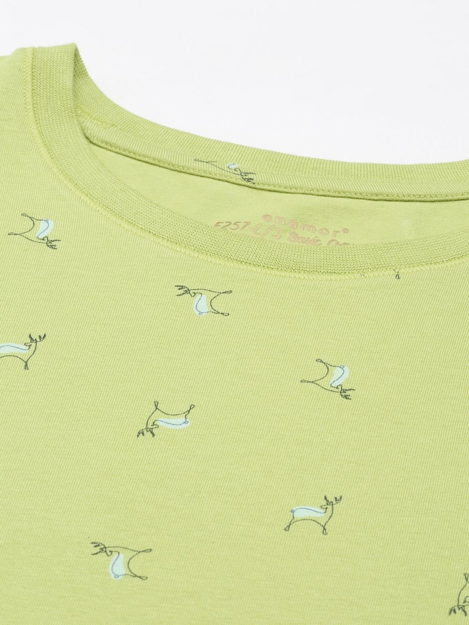 Enamor Green Cotton Printed T-Shirt