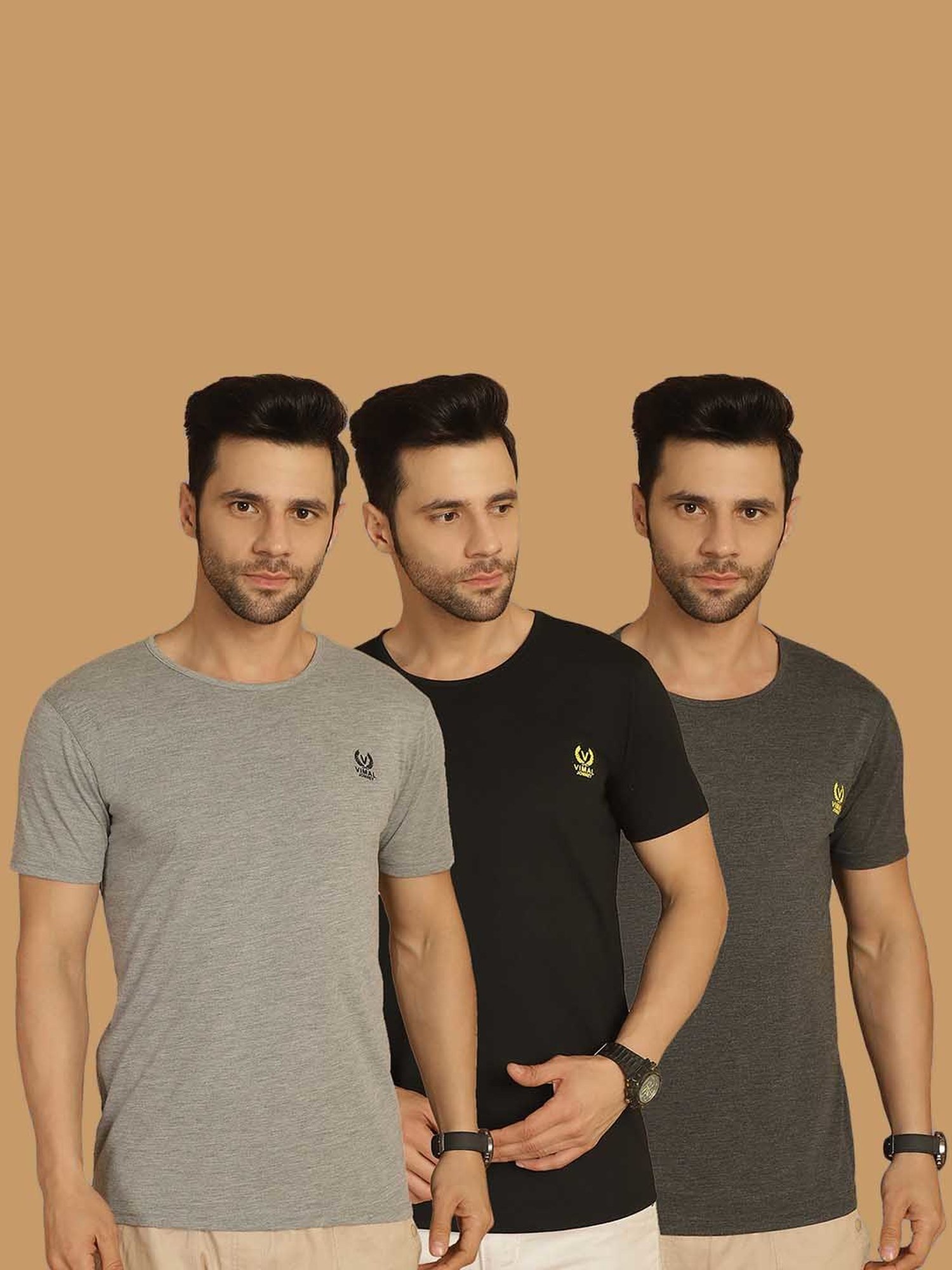 Vimal Jonney Multicolor Regular Fit Crew T-Shirt - Pack of 3
