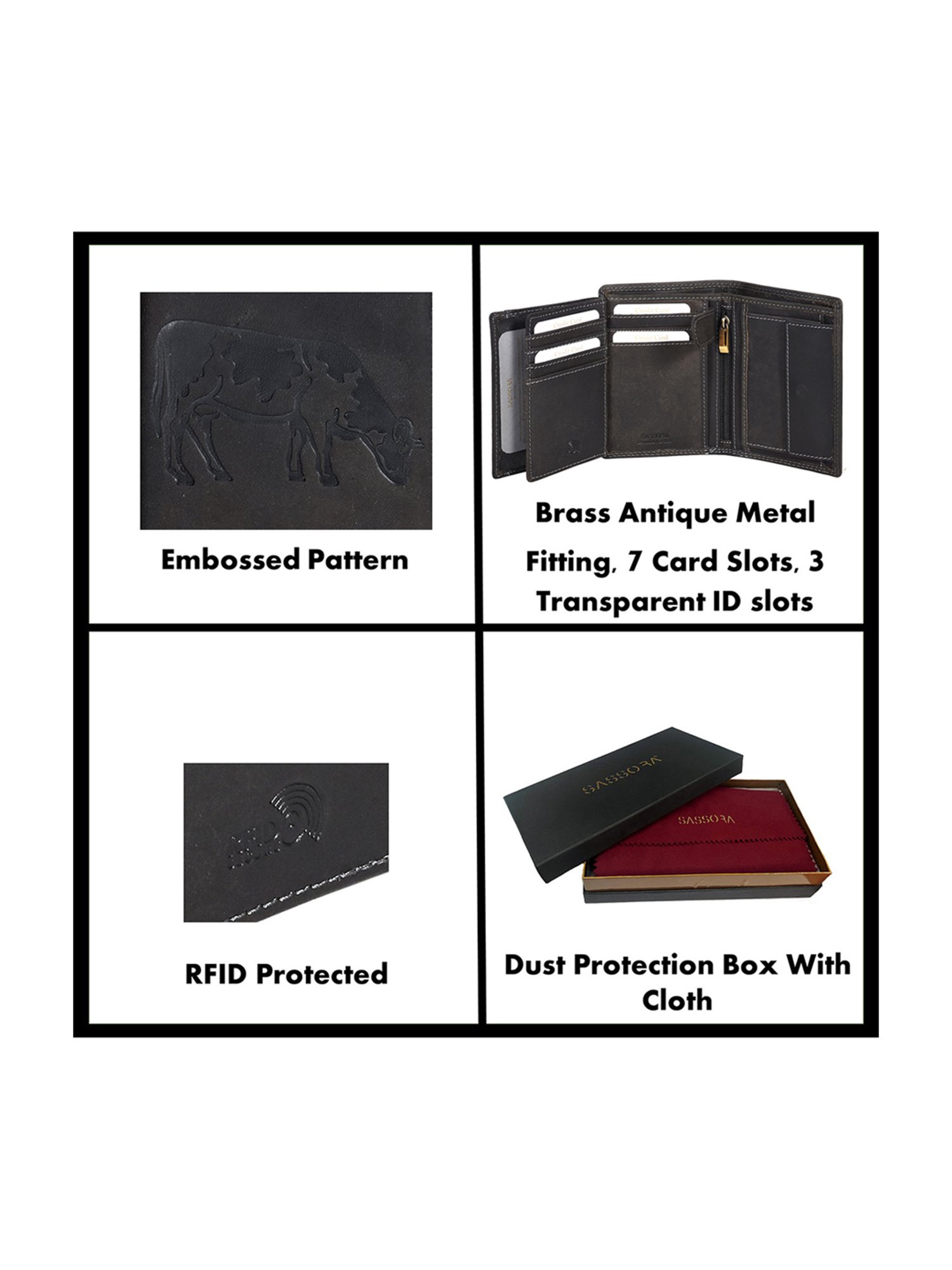 SASSORA Black ARLO Textured Small Leather Bi-Fold Wallet