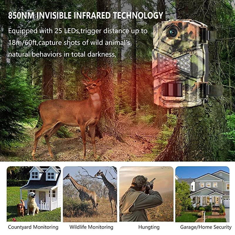Trail Game Camera 16MP 1080P Waterproof Hunting Scouting Cam for Wildlife Monitoring with Night Vision LY123 2 Pack