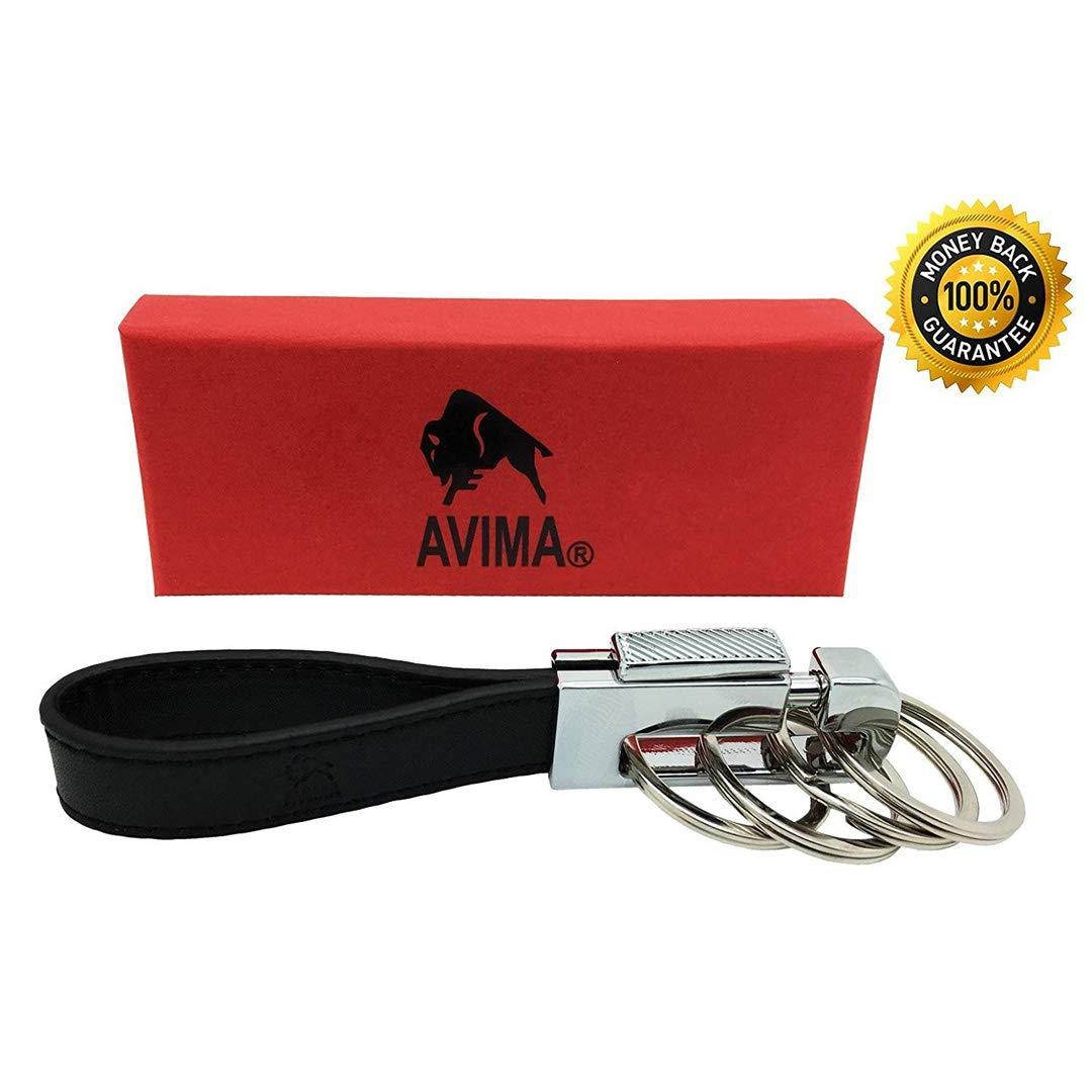 #1 BEST Premium Quality Elegant Classic Casual Durable Stylish Genuine Leather Strap Valet Key Chain Car Key Keyring Key Fob with 4 Detachable Key Rings, Black - 100% SATISFACTION GUARANTEE (1 Pack)