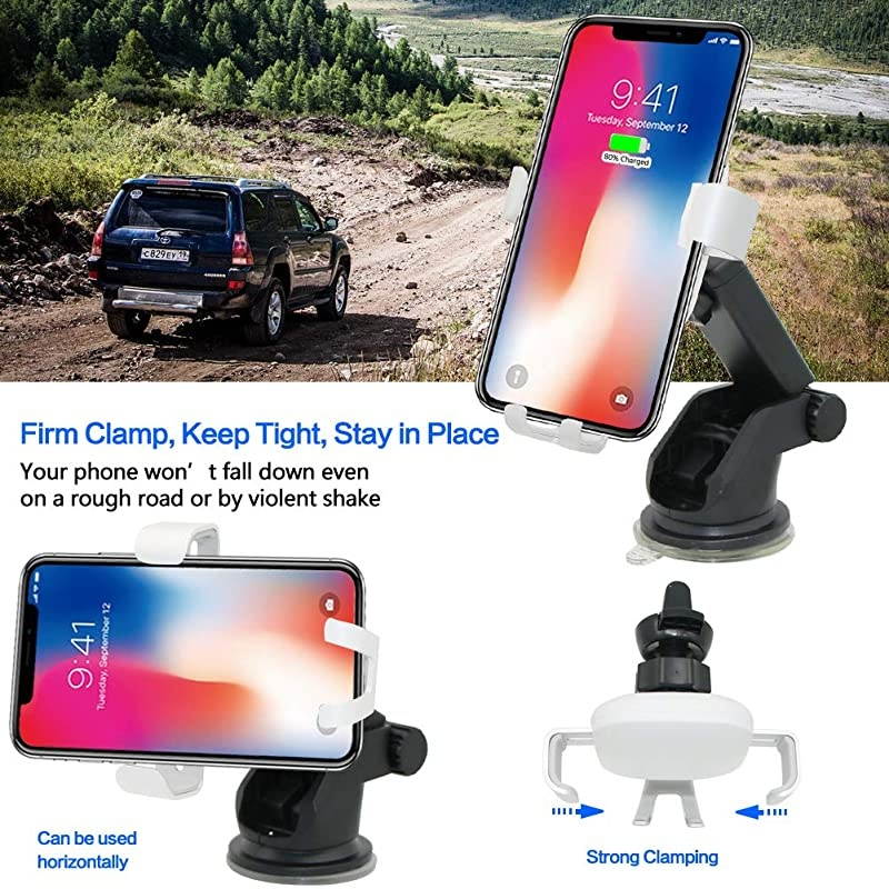 Car Charger Mount QI Fast Charging Auto Clamping Phone Holder Air Vent Compatible with Samsung Galaxy S10 S9 S8 S7 Edge Note 8 5 + iPhone X Xs Max 8 Plus
