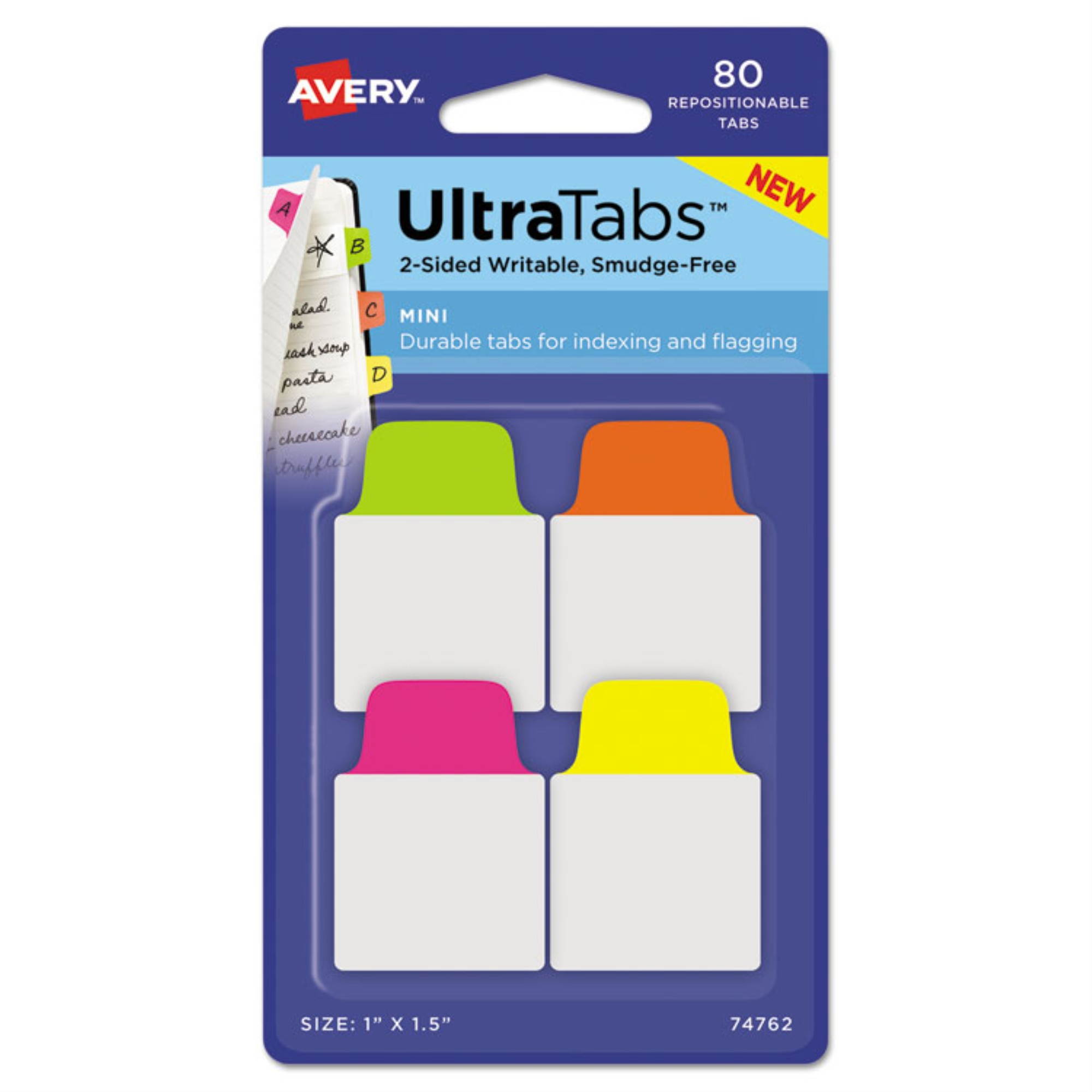 Avery Ultra Tabs Repositionable Tabs ,TAB,POLY,NEON,80/PK,AST