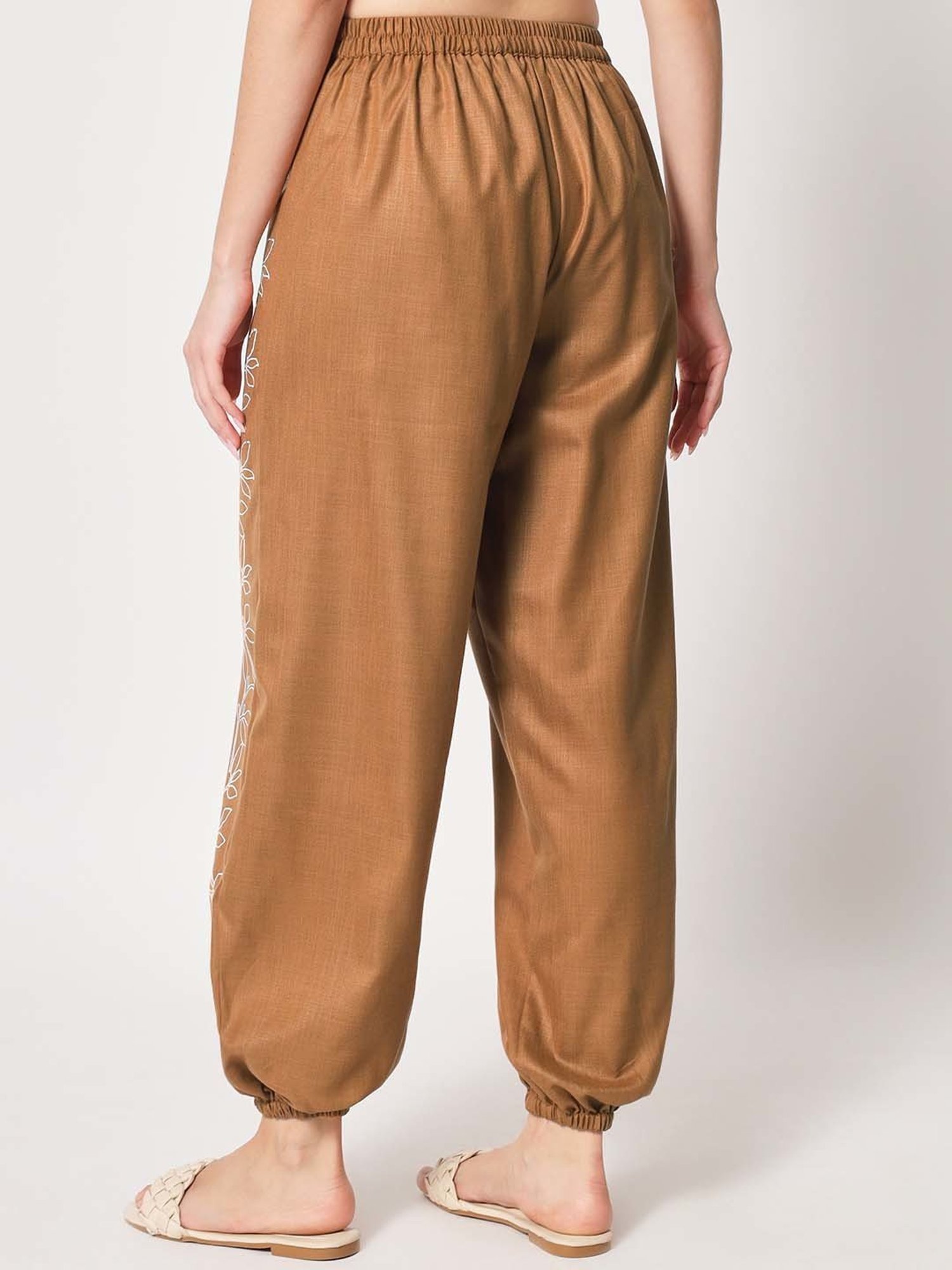 9rasa Brown Cotton Printed Trousers