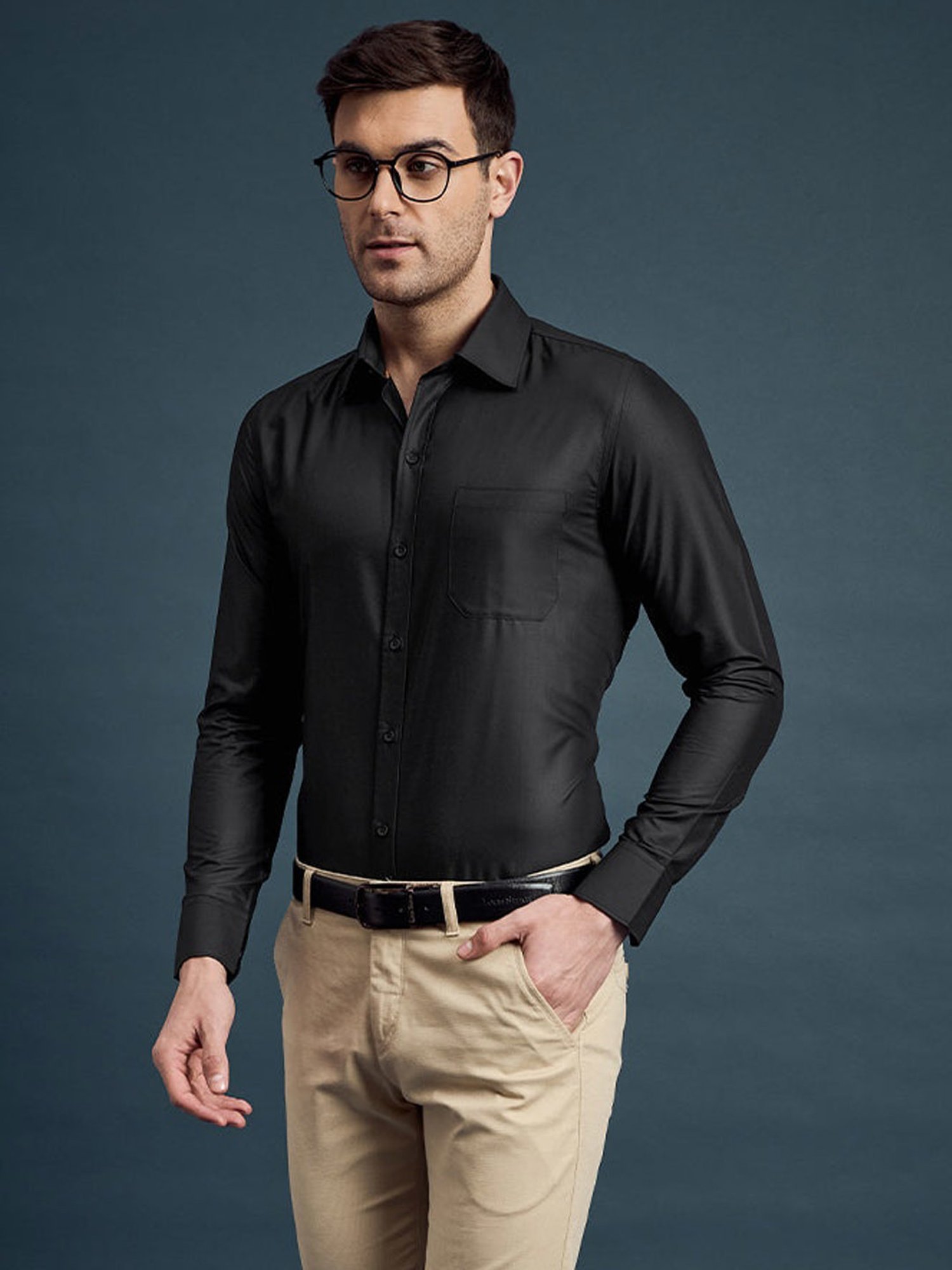 Louis Stitch Black Cotton Slim Fit Shirt