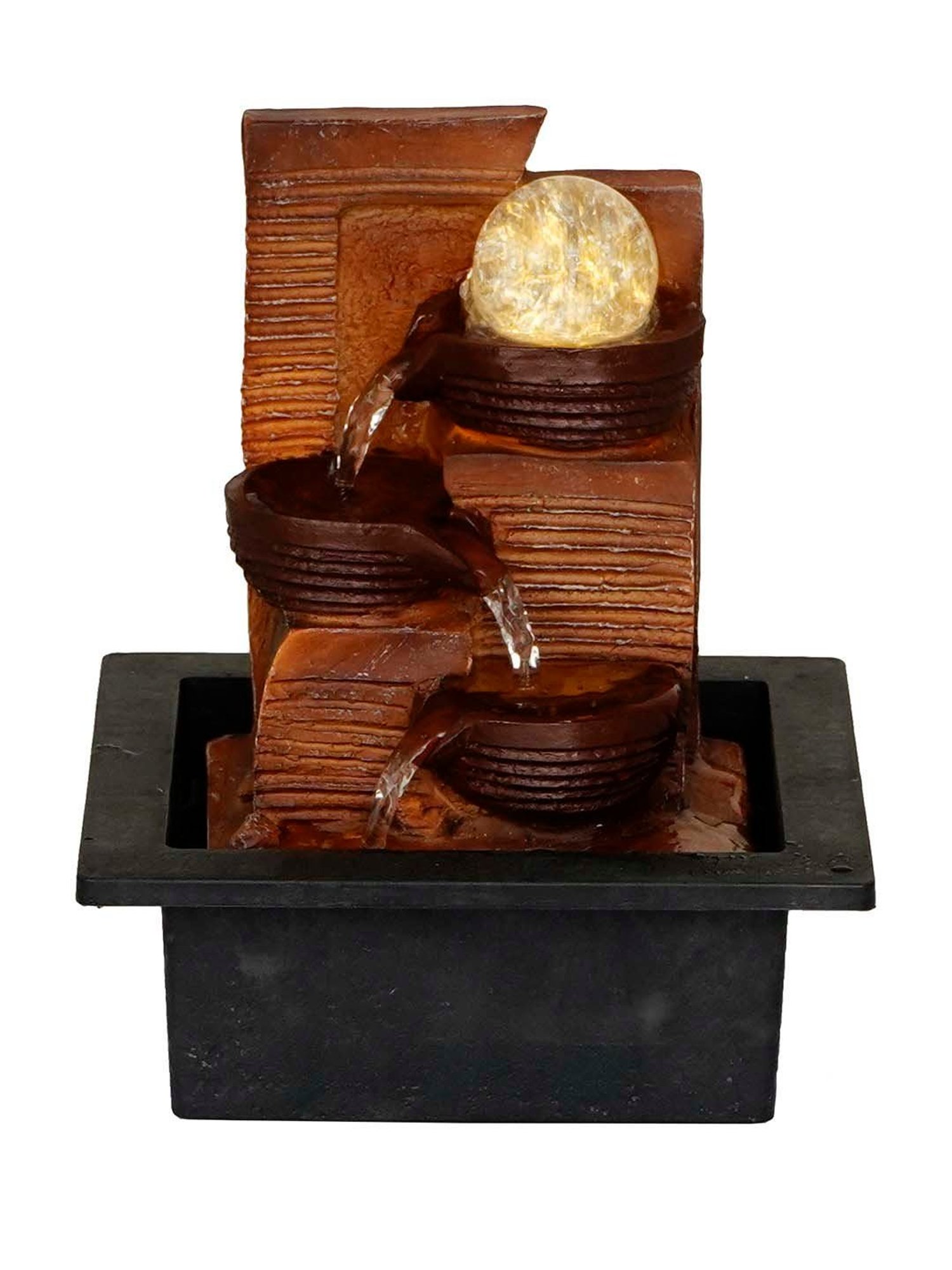 CHRONIKLE Brown Polyresin Table Top 3 Steps Waterfall Fountain
