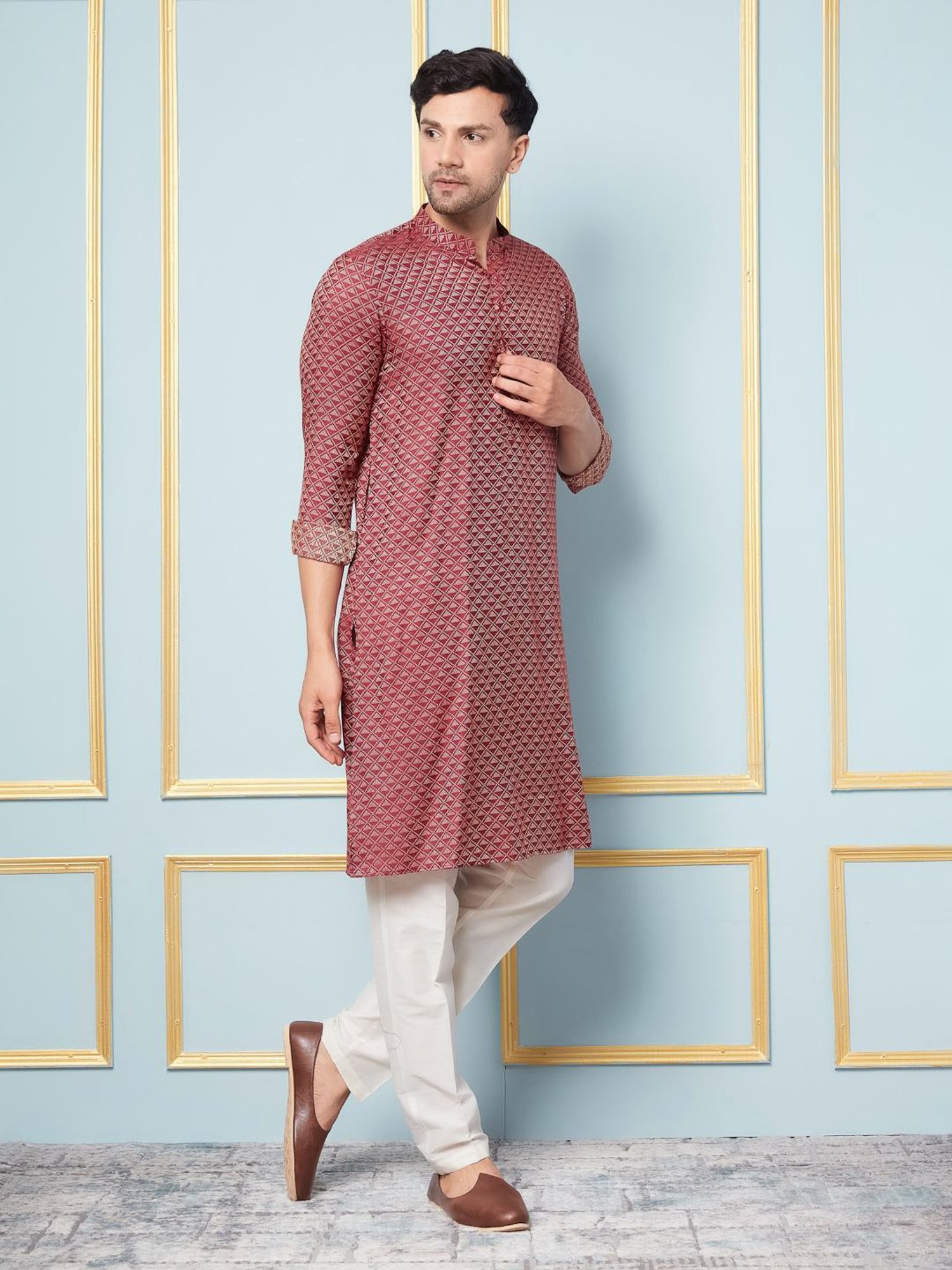 See Designs Maroon Regular Fit Self Pattern Kurta Bottom Set