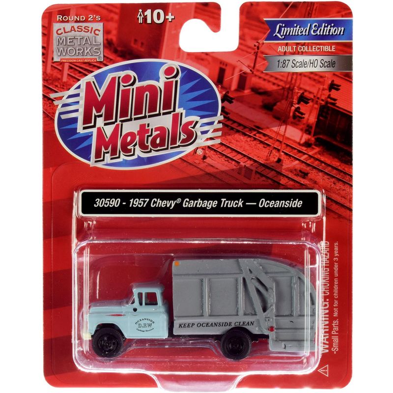 1957 Chevrolet Garbage Truck "Oceanside Dept of Public Works" Light Blue and Gray 1/87 (HO) Model by Classic Metal Works