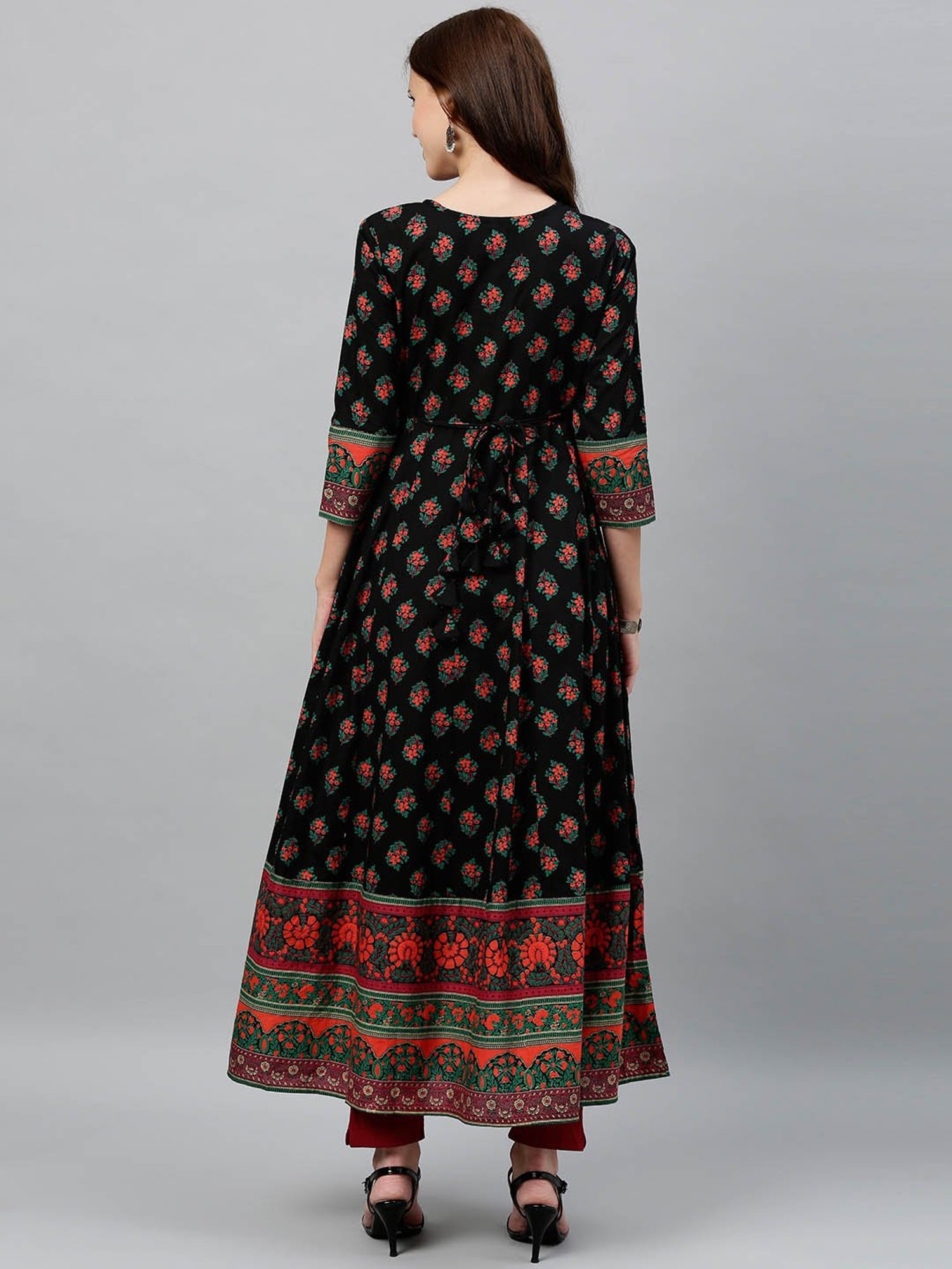 Kipek Black Cotton Printed Anarkali Kurta
