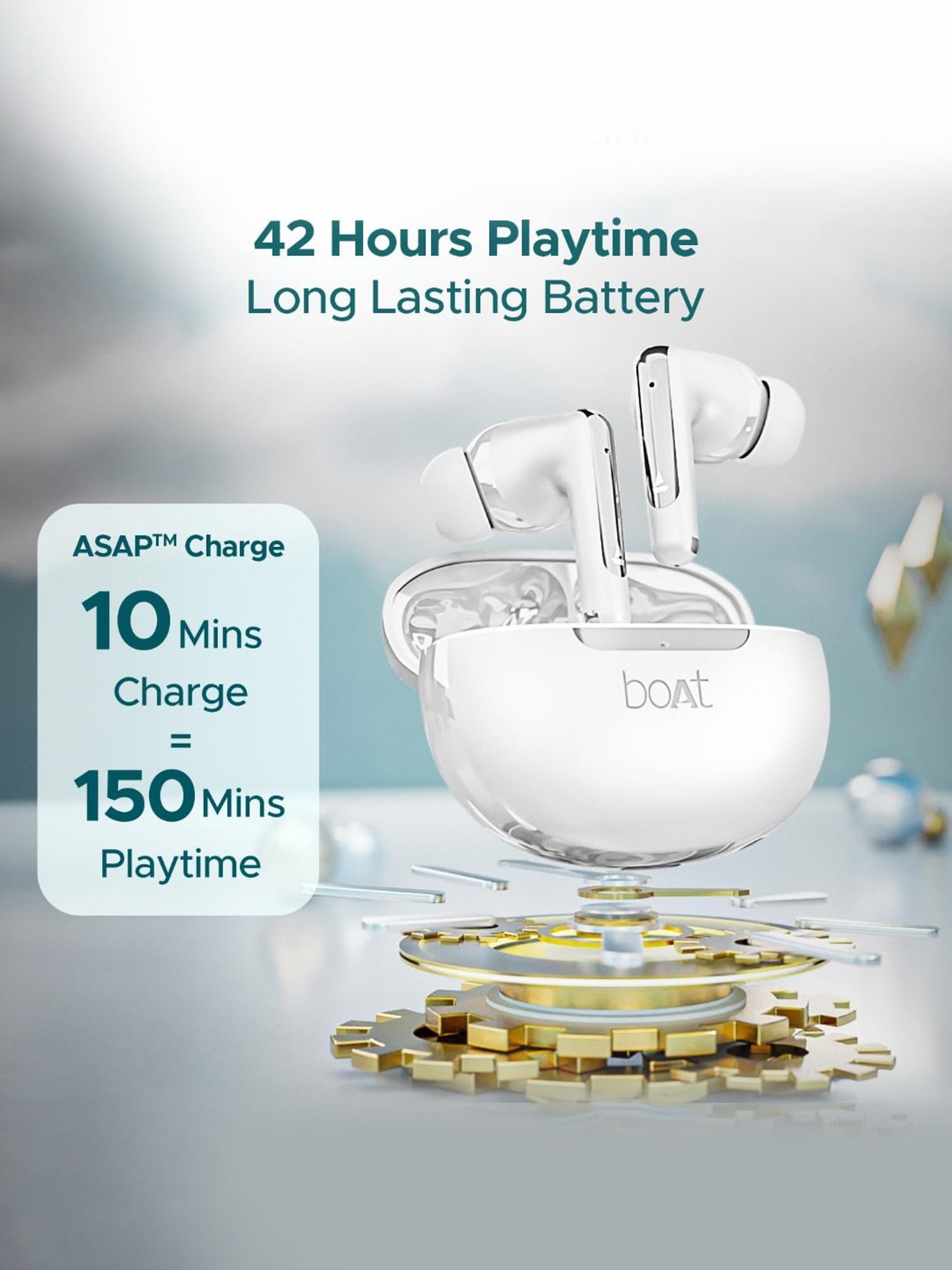 Boat Airdopes 141 ANC In Ear BT Earbuds with 32 dB ANC & 42 Hrs Playback (White, True Wireless)