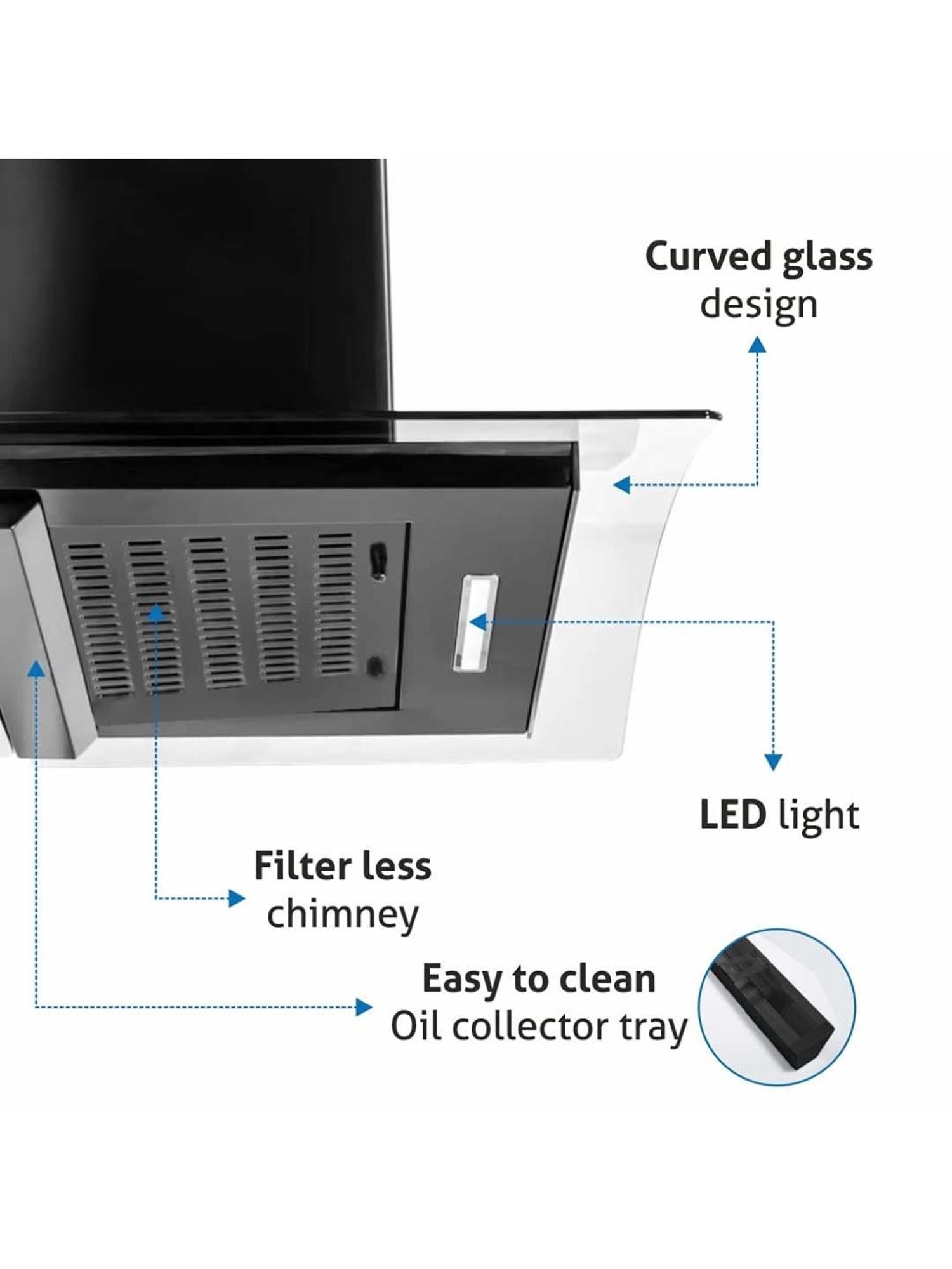 Glen CH6060BLAC60 1200CMH 60cm Wall Mounted Chimney (Black)