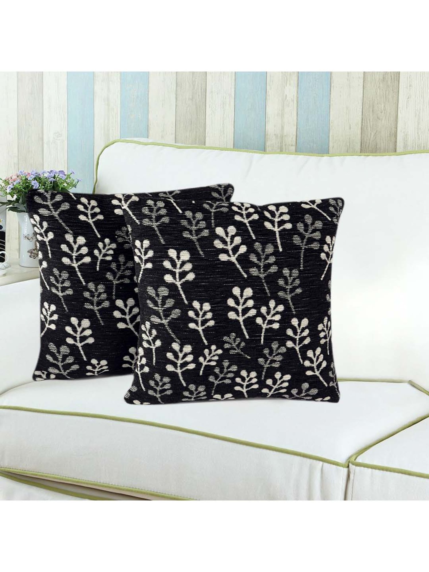 Saral Home Black Chenille Cushion Covers - Set of 2