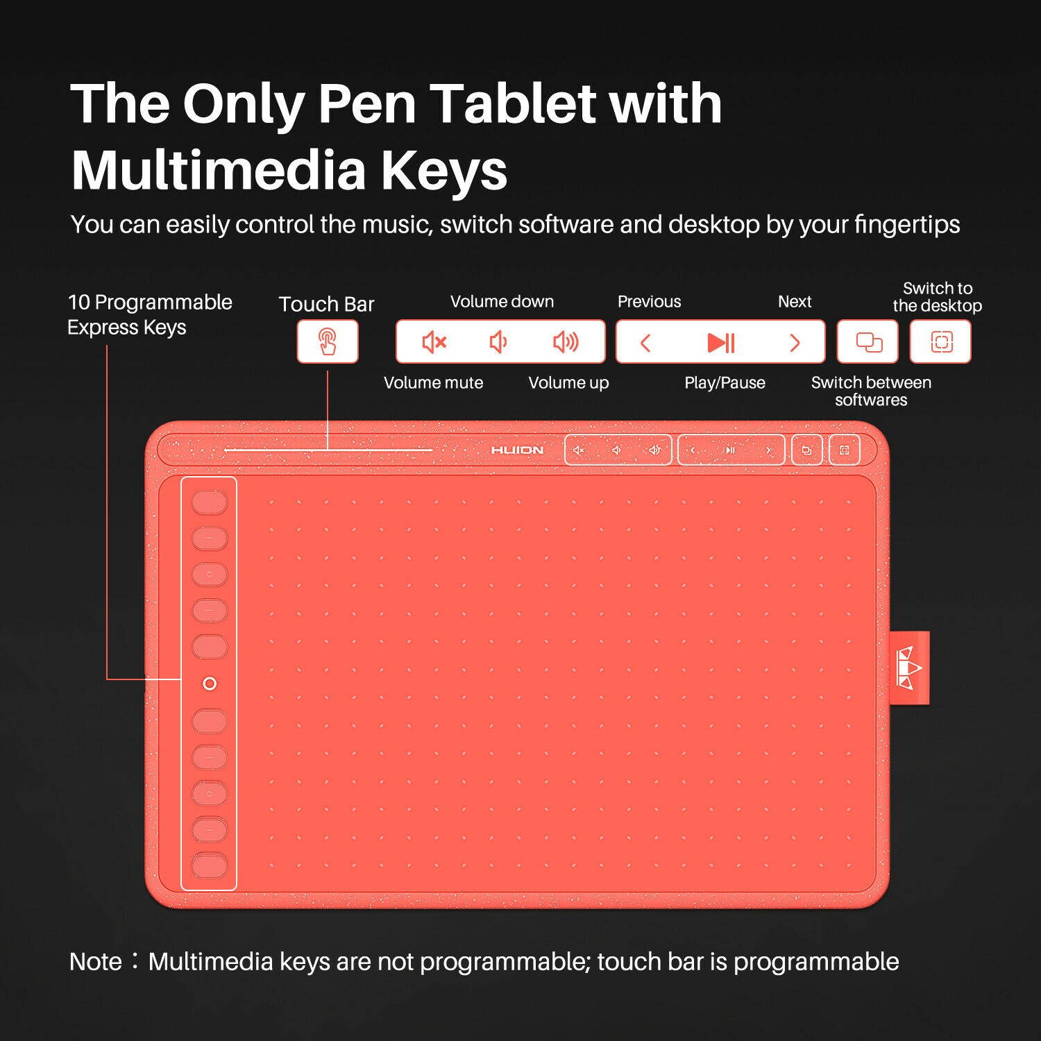 Huion HS611 Graphics Drawing Pen Tablet Tilt 8 Multimedia Keys 10 Express Keys