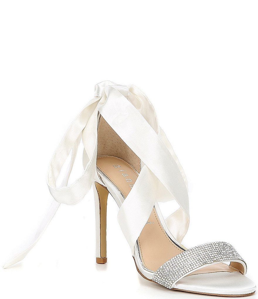 Gianni Bini Bridal Collection Sonnalie Rhinestone Embellished Satin Wrap Dress Sandals