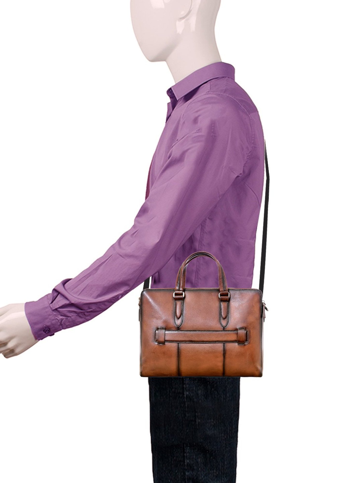 Eske Tan Leather Solid Large Laptap Messenger Bag