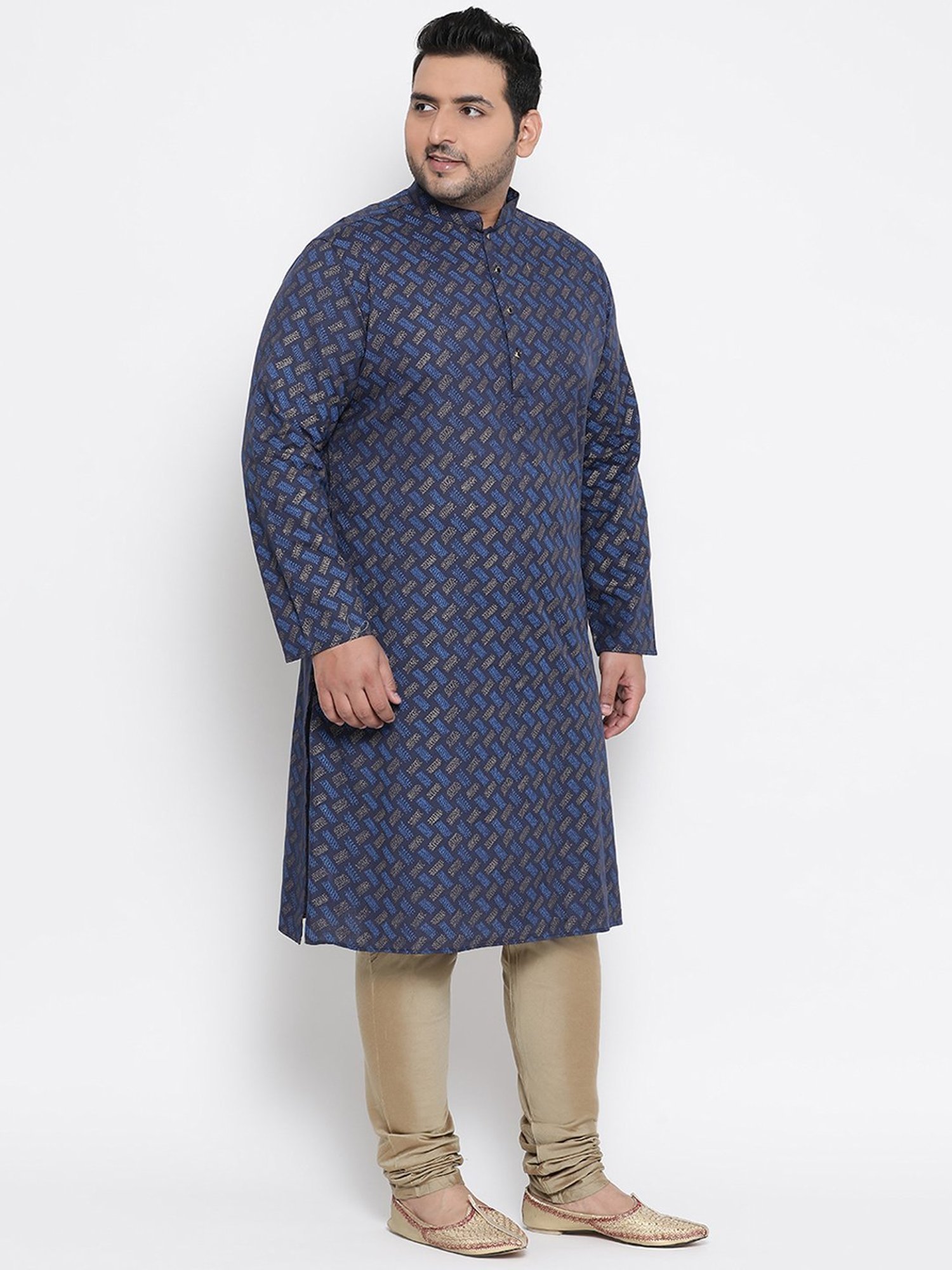 KISAH PLUS Navy Regular Fit Printed Kurta Bottom Set