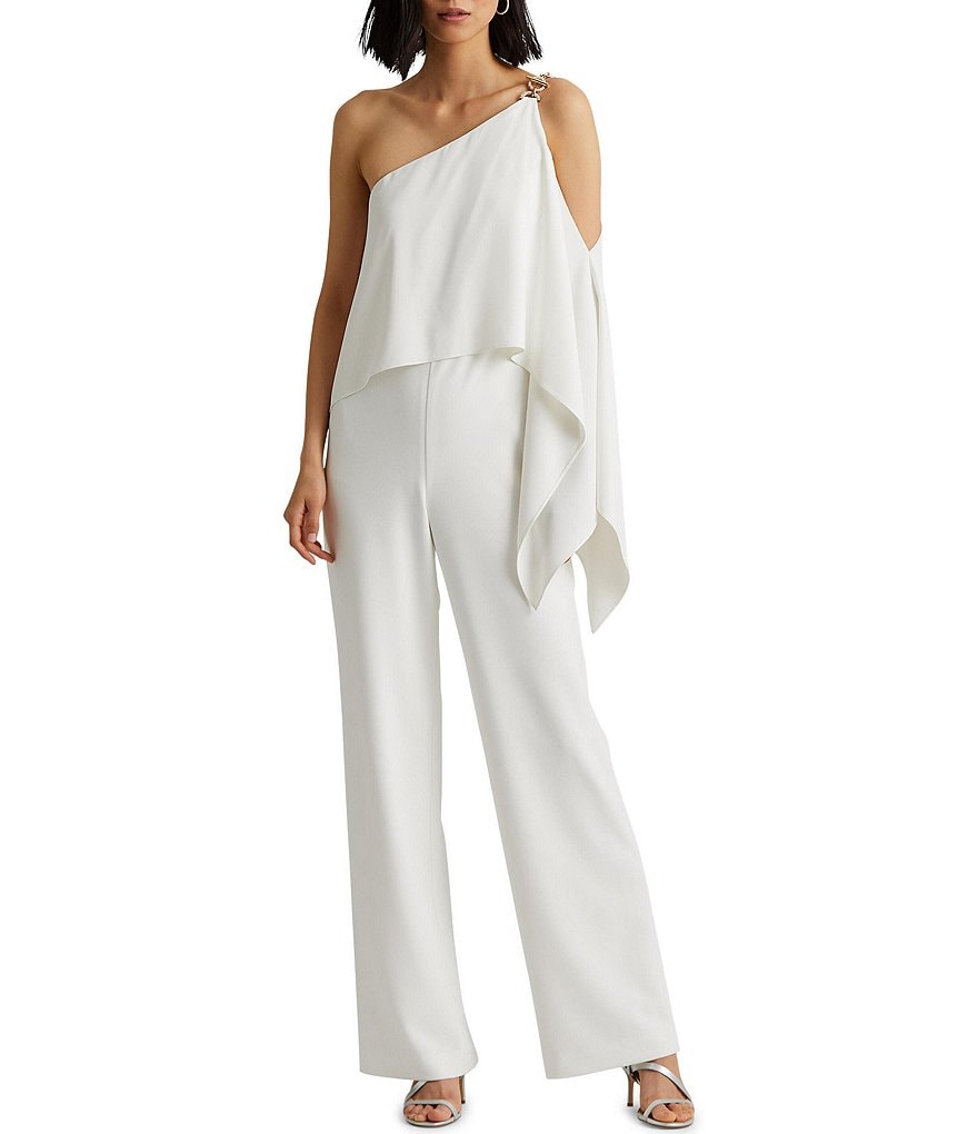 Ignite Evenings Foil Trim Asymmetric Cape Jumpsuit