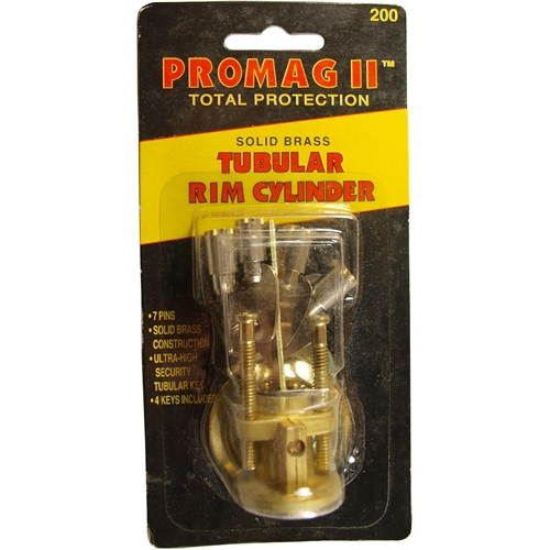Promag II, 200, Brass Solid Tubular Rim Cylinder With 4 Tubular Keys