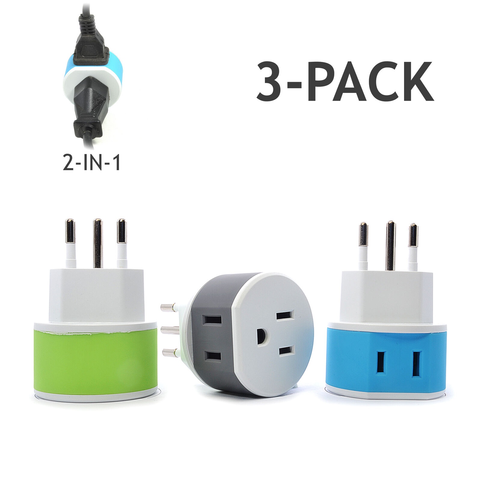 Switzerland Power Plug Adapter by OREI with 2 USA Inputs - Travel 3 Pack - Type J (US-11A) Safe Grounded Use with Cell Phones, Laptop, Camera Chargers, CPAP, and More