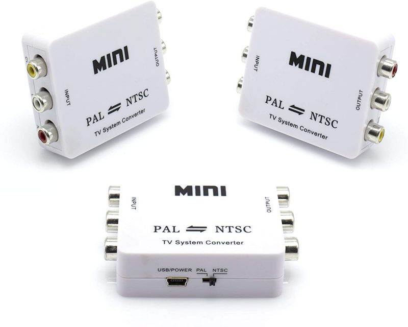 NTSC to PAL Converter Kit - TV Converter from PAL to NTSC - Bi-Directional TV System Converter Adapter with Two RCA Cables - (White) - Does NOT Convert Actual DVD OR VHS, ONLY Output