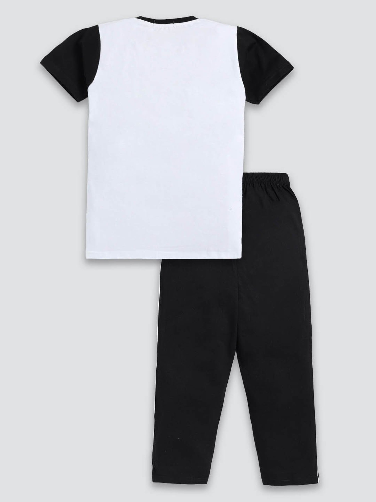Todd N Teen Kids White & Black Printed T-Shirt with Trackpants
