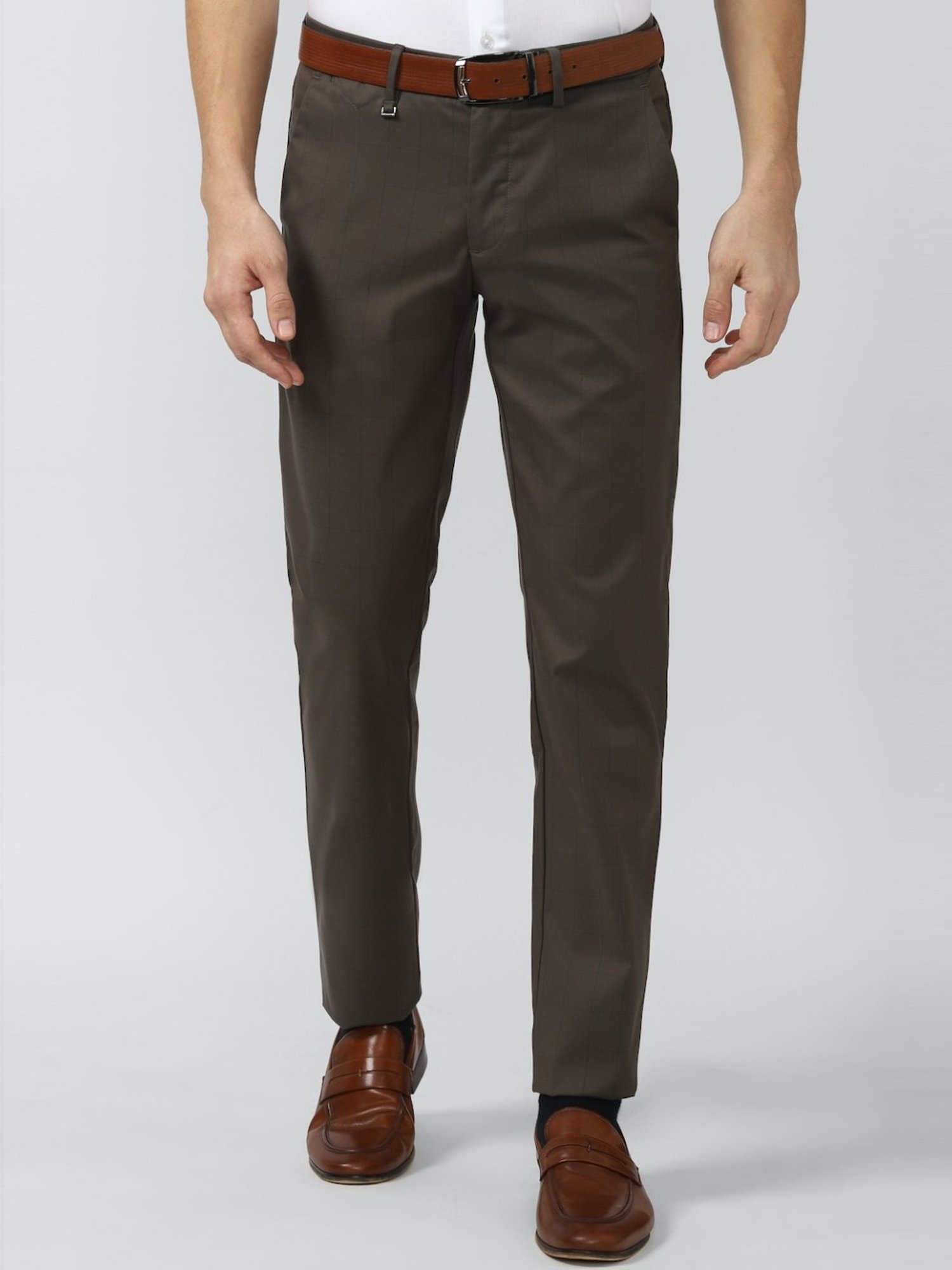 Van Heusen Brown Slim Fit Checks Trousers
