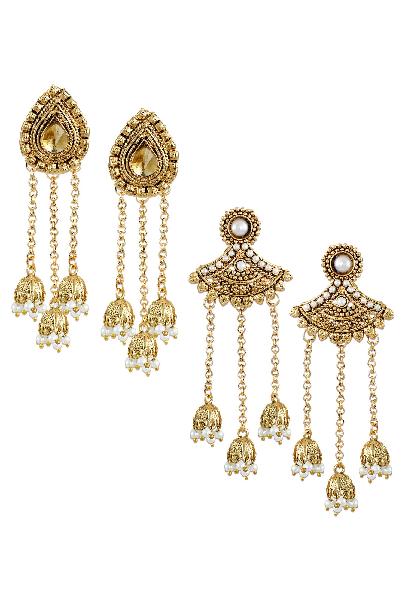 Zaveri Pearls Yellow Alloy Ethnic Jhumki Earrings (Set of 2)