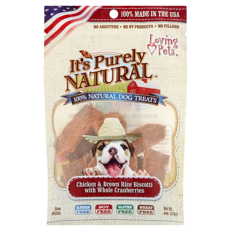 Loving Pets It's Purely Natural Chicken & Brown Rice Biscotti with Whole Cranberries (4 oz Pack)