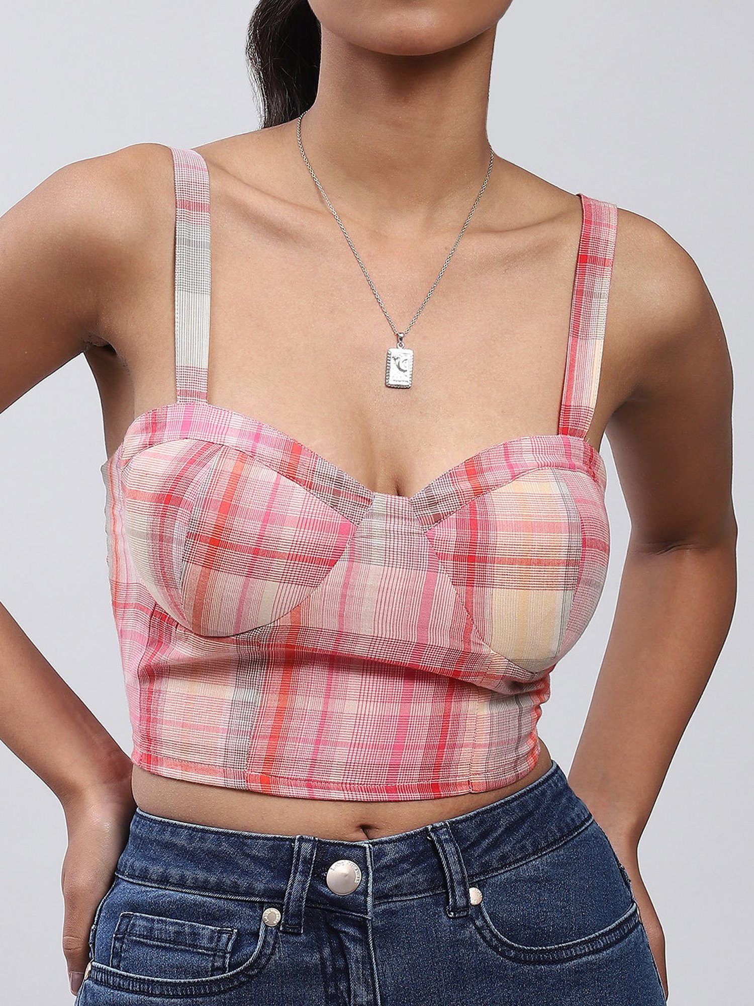 Label Ritu Kumar Pink Check Crop Top