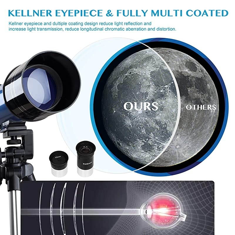 Telescopes for Adults Astronomy Beginners 70mm400mm Kids Telescope with Phone Adapter Tripod Finderscope ErectImage Diagonal and Moon Filter