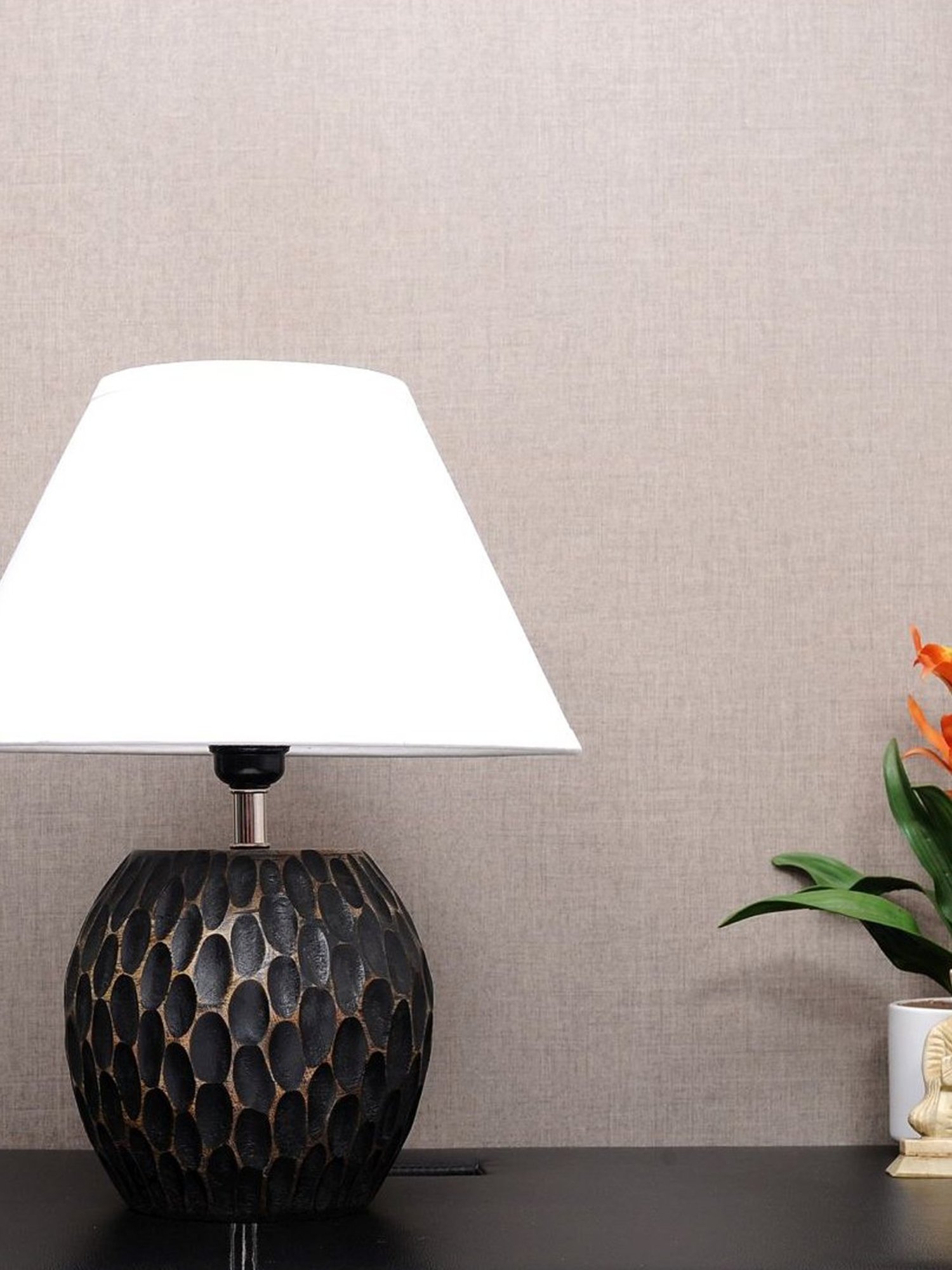 Kapoor Lamp Shades Black & White Wood Aida Mini Carved Table Lamp