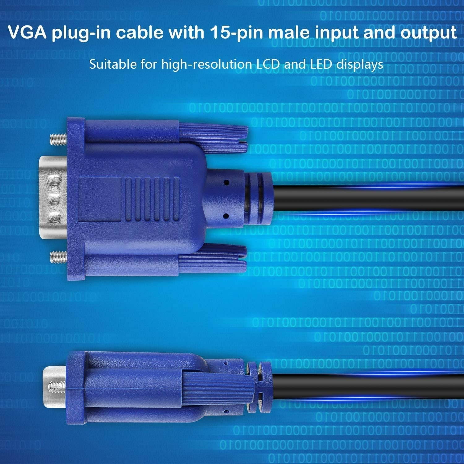 Pasow VGA to VGA Monitor Cable HD15 Male to Male for TV Computer Projector (3 Feet)