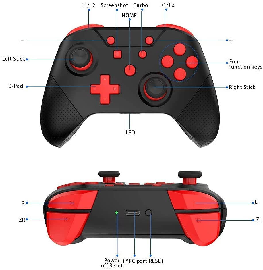 Wireless Controller for Switch Remote Pro Controller with Wake Up, NFC, Turbo, Gyro Axis, Dual Shock (Black Rad)