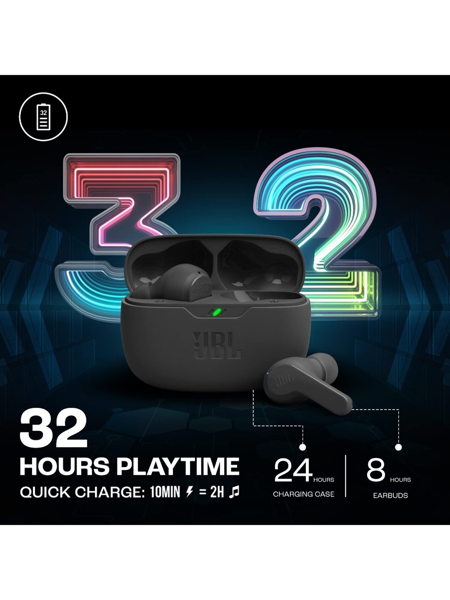 JBL Wave Beam in-Ear  with 32H Battery & Ip54 Water Resistance (Black, True Wireless)