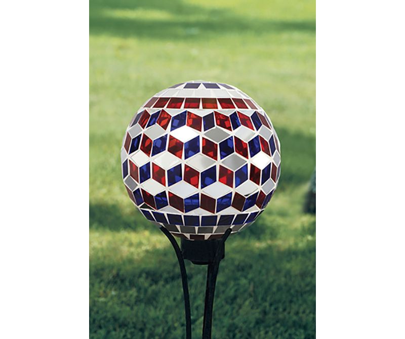 Home & Garden 11.5" Rwb  America Gazing Ball Patriotic Landscape Decor Carson Home Accents  -  Outdoor Sculptures And Statues