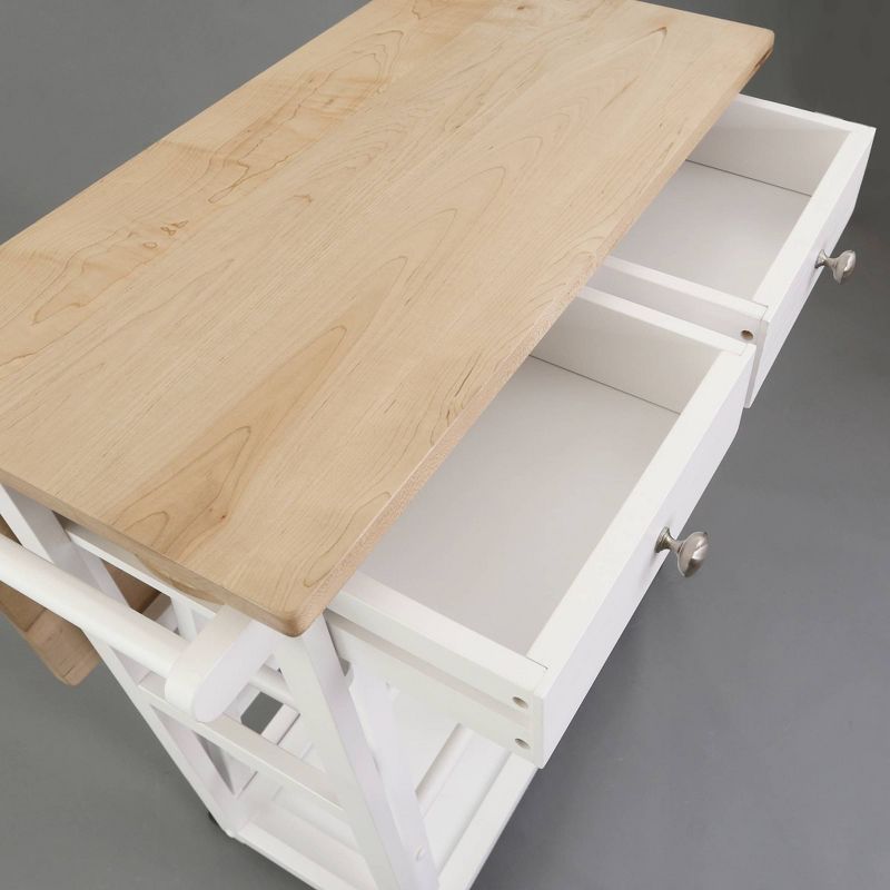 Square American Maple Drop Leaf Table Top Breakfast Cart Natural/White - Flora Home