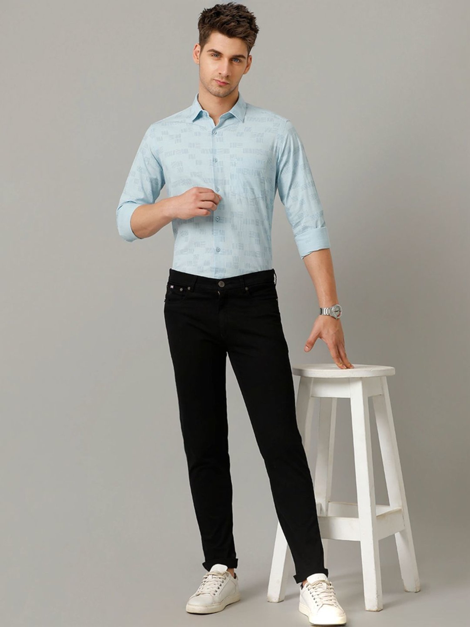 Spykar Blue Cotton Slim Fit Checks Shirt