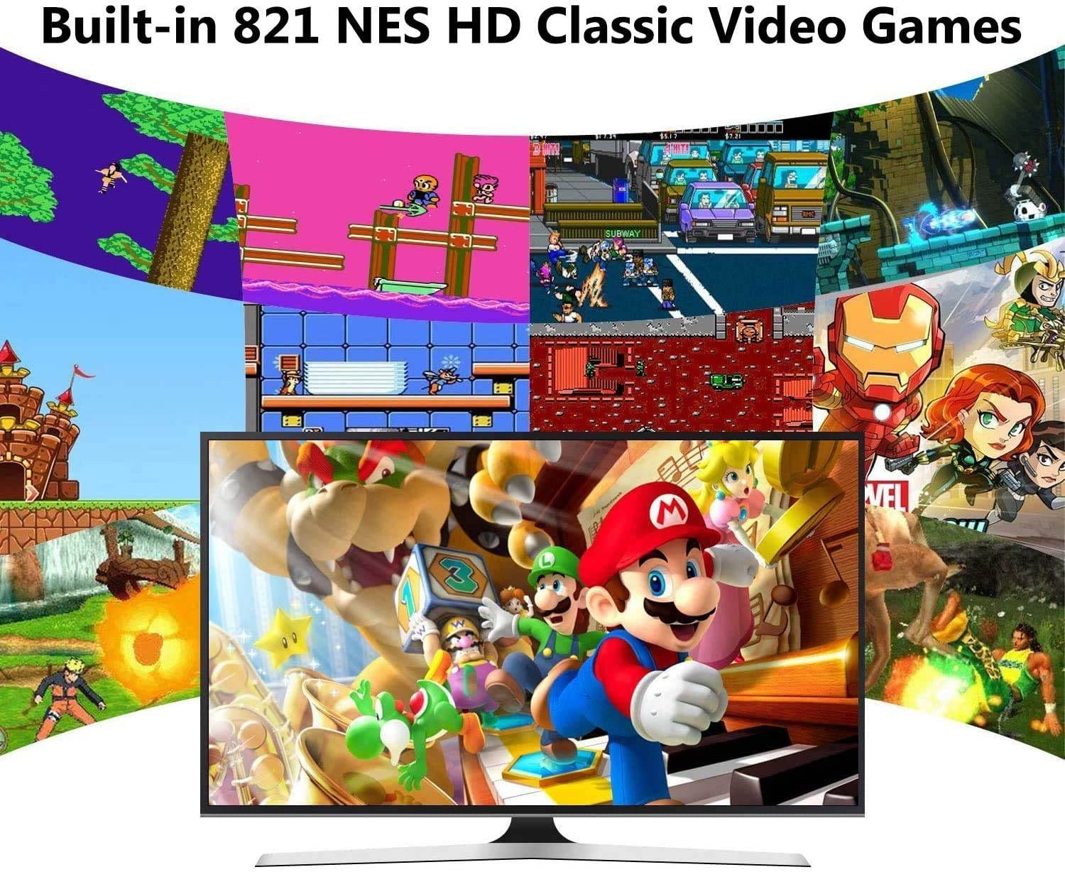 Retro Game Console, Handheld Video Game Console with 2 NES Controllers, Classic Gaming Console Built-in 821 NES Old School Games, HDMI HD Output, Ideal Gift for Backing to Childhood