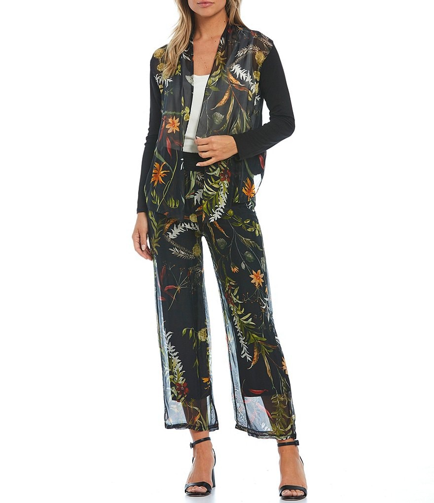 M Made in Italy Floral Print Silk Blend Wide Leg Pants