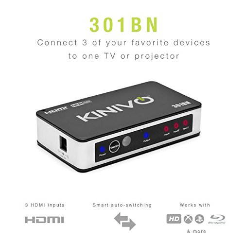 Kinivo 301BN Premium 3 port High speed HDMI switch with IR wireless remote and AC Power adapter - supports 3D, 1080p