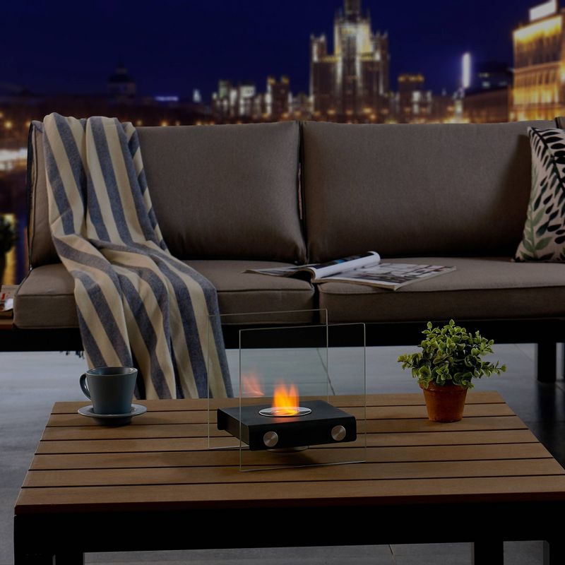 6.75"x7.5" Ventless Smokeless Square Glass & Black Metal Tabletop Fire Pit - Dayna B.