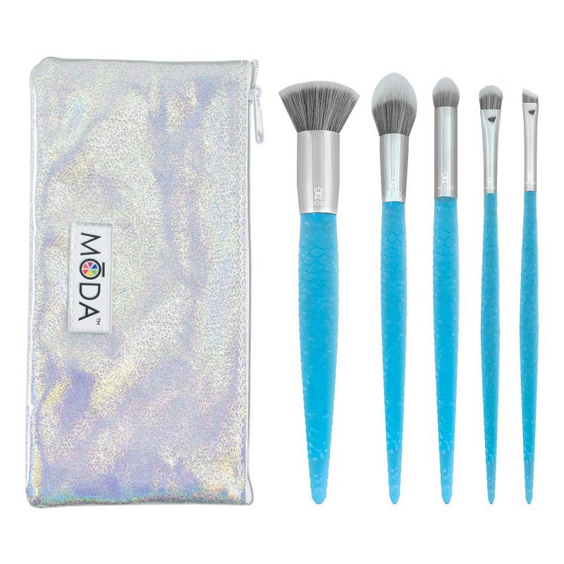 MODA Brush Frozen Fantasy 12pc Makeup Brush Bundle with Holographic Zip Case, Includes - Flat Kabuki, Accentuate, Super Crease,  and Smoky Eye Brushes
