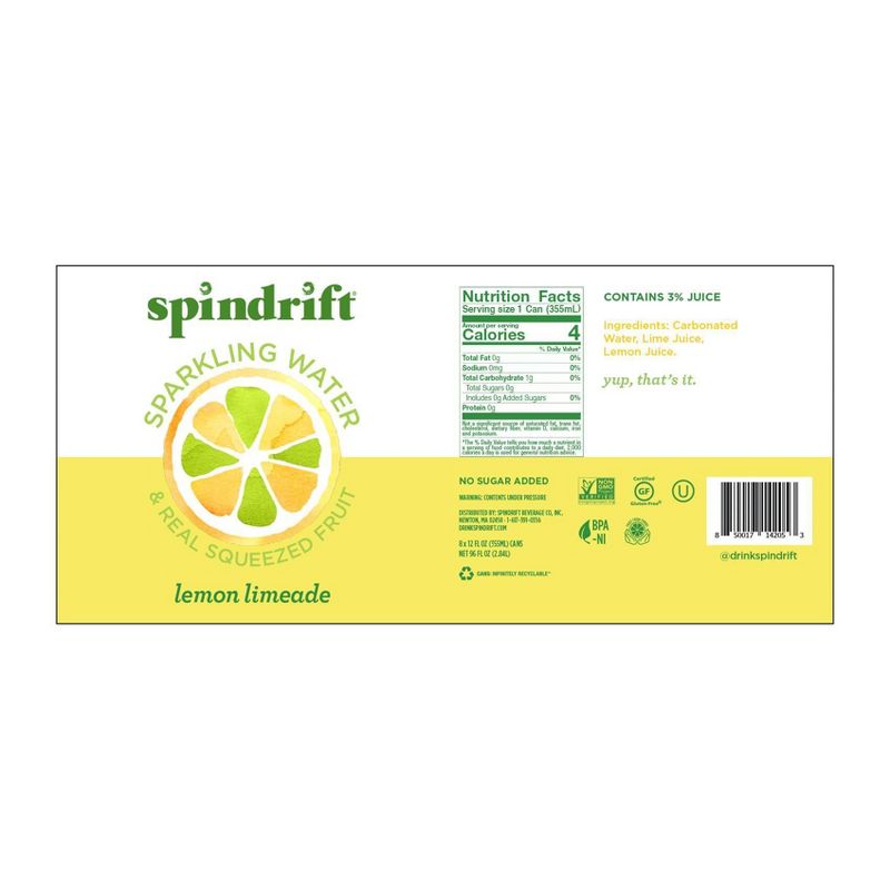 Spindrift Limeade Sparkling Water - 8pk/12 fl oz Cans