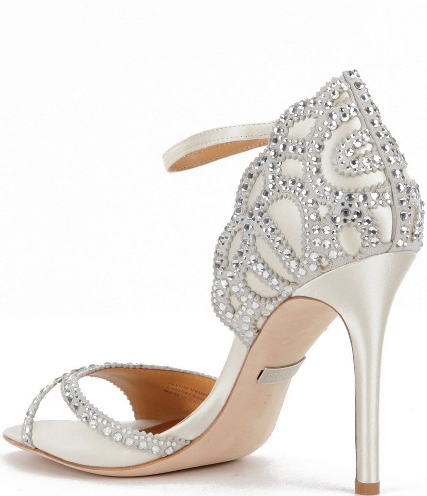 Badgley Mischka Roxy Satin & Leather Rhinestone-Embellished Dress Sandals