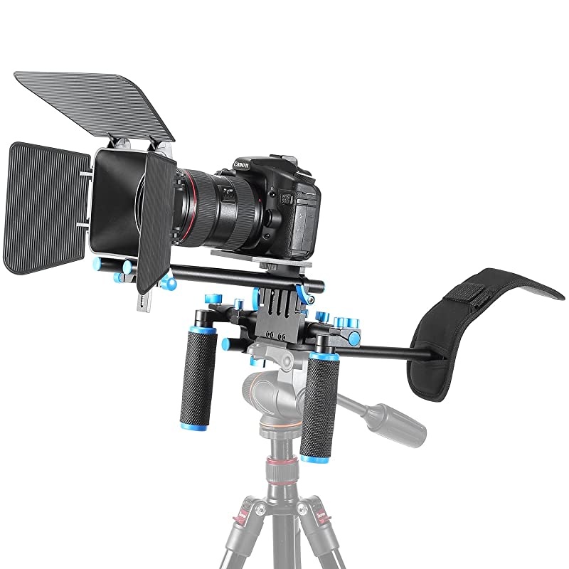 DSLR Movie Video Making Rig Set System Kit for Camcorder or DSLR Camera Such as Canon Nikon Sony Pentax Fujifilm Panasonic,Include:(1) Shoulder Mount+(1) 15mm Rail Rod System+(1) Matte Box